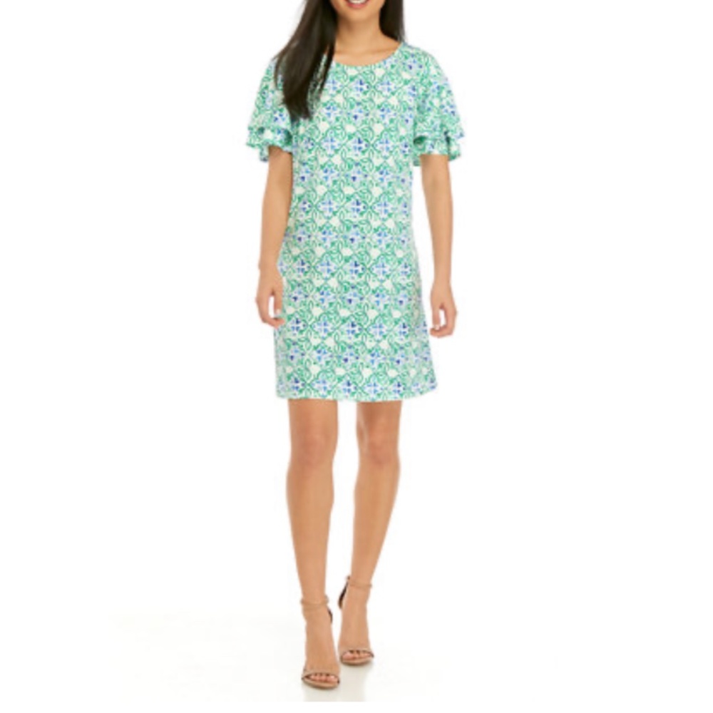 Kim Rogers flutter sleeve painted dress . NWT . Retail 50‎